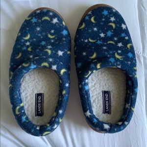 Boys Sz 6 Lands End fleece Sherpa slippers  EUC